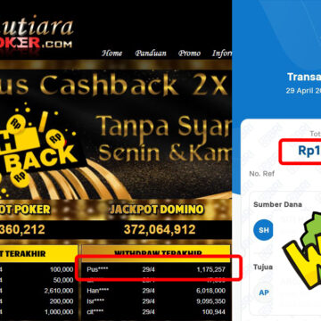 Bukti Withdraw (1,175,257,-) Member Setia Mutiarapoker