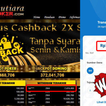 Bukti Withdraw (7,474,450,-) Member Setia Mutiarapoker