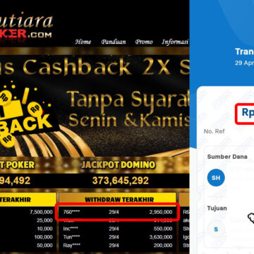 Bukti Withdraw (2,950,000,-) Member Setia Mutiarapoker