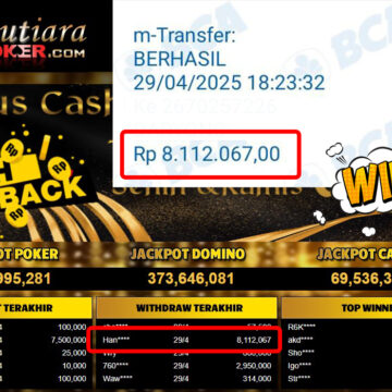 Bukti Withdraw (8,112,067,-) Member Setia Mutiarapoker
