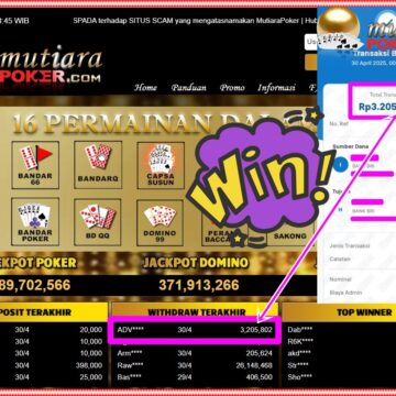 Bukti Withdraw (3,205,802,-) Member Setia Mutiarapoker