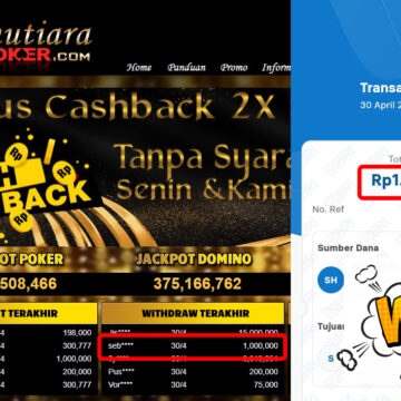 Bukti Withdraw (1,000,000,-) Member Setia Mutiarapoker