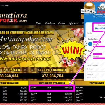 Bukti Withdraw (1,806,535,-) Member Setia Mutiarapoker