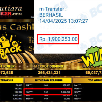 Bukti Withdraw (1,900,253,-) Member Setia Mutiarapoker