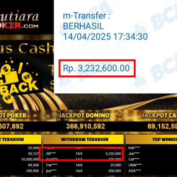 Bukti Withdraw (3,232,600,-) Member Setia Mutiarapoker