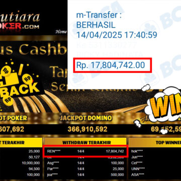 Bukti Withdraw (17,804,742,-) Member Setia Mutiarapoker