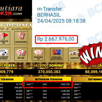 Bukti Withdraw (2,667,976,-) Member Setia Mutiarapoker