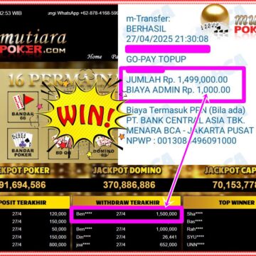 Bukti Withdraw ( 1,500,000,-) Member Setia Mutiarapoker