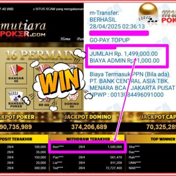Bukti Withdraw ( 1,500,000,-) Member Setia Mutiarapoker