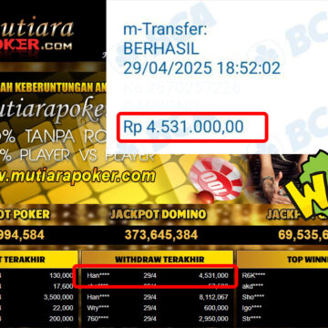 Bukti Withdraw (4,531,000,-) Member Setia Mutiarapoker