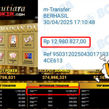 Bukti Withdraw (12,980,827,-) Member Setia Mutiarapoker