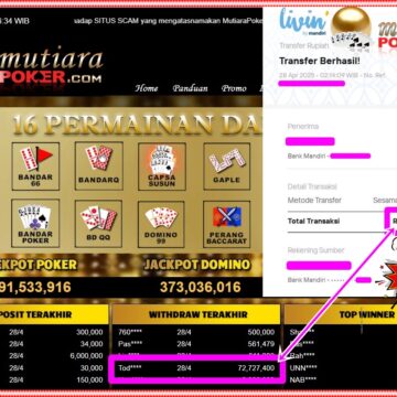 Bukti Withdraw ( 72,727,400,-) Member Setia Mutiarapoker