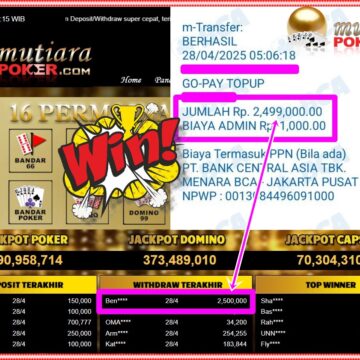 Bukti Withdraw ( 2,500,000,-) Member Setia Mutiarapoker