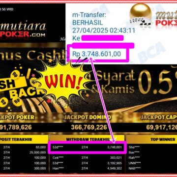 Bukti Withdraw (3,748,601,-) Member Setia Mutiarapoker