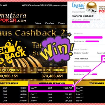 Bukti Withdraw ( 7,220,757,-) Member Setia Mutiarapoker