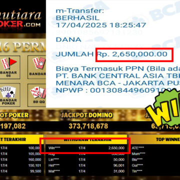 Bukti Withdraw (2,650,000,-) Member Setia Mutiarapoker