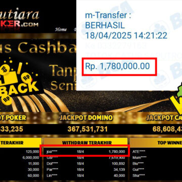Bukti Withdraw (1,780,000,-) Member Setia Mutiarapoker
