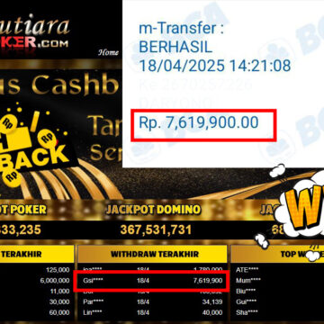 Bukti Withdraw (7,619,900,-) Member Setia Mutiarapoker