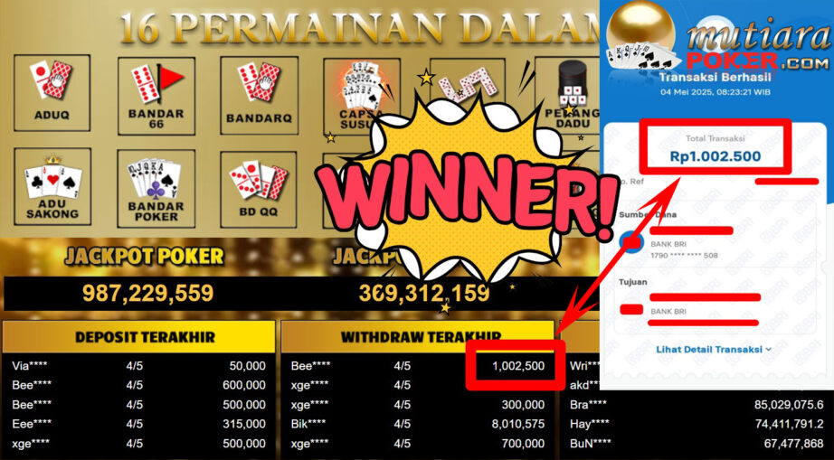 Bukti Withdraw ( 1.002.500,-) Member Setia Mutiarapoker