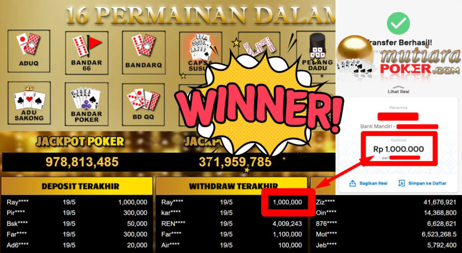 Bukti Withdraw ( 1.000.000,-) Member Setia Mutiarapoker