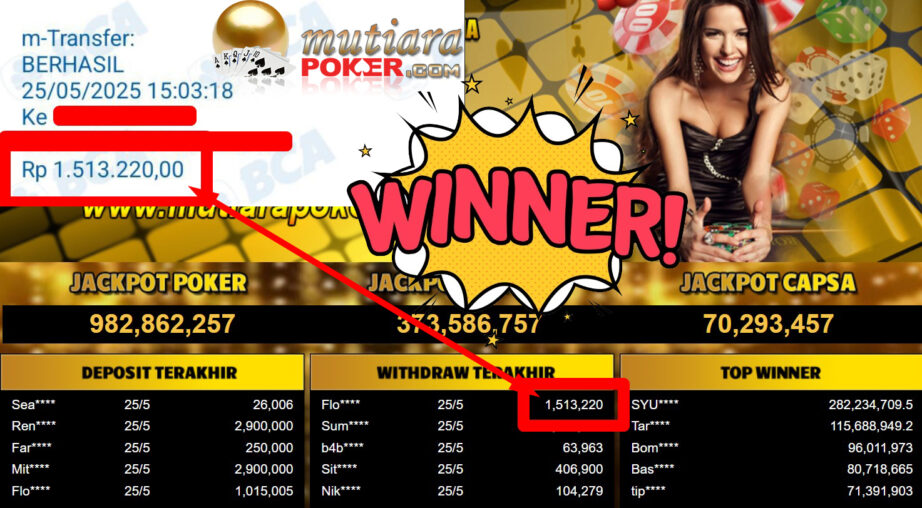 Bukti Withdraw ( 1.513.220,- ) Member Setia Mutiarapoker
