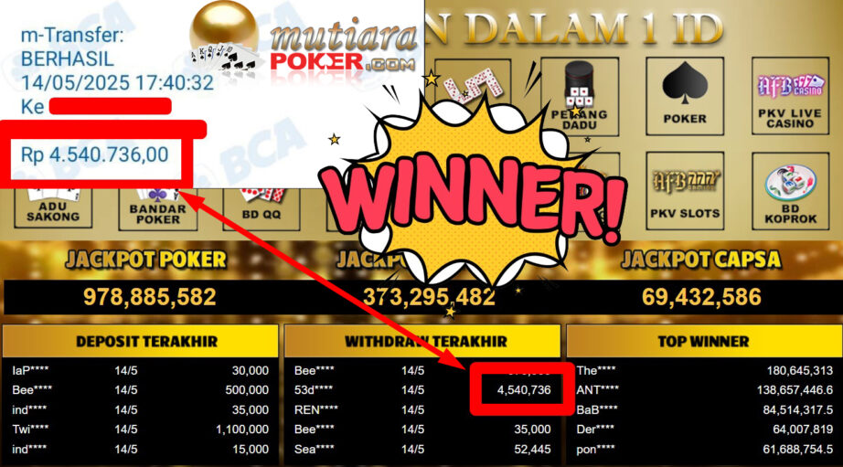 Bukti Withdraw ( 4.540.736,-) Member Setia Mutiarapoker