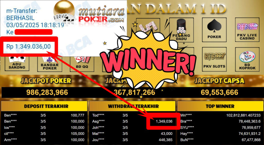 Bukti Withdraw ( 1.346.029,-) Member Setia Mutiarapoker