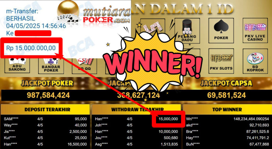 Bukti Withdraw ( 15.000.000,-) Member Setia Mutiarapoker