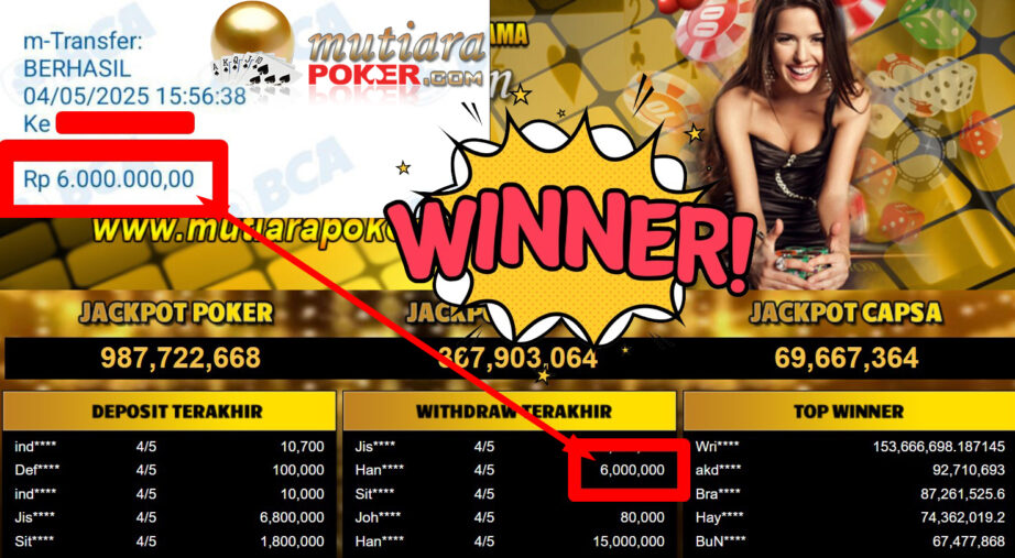 Bukti Withdraw ( 6.000.000,-) Member Setia Mutiarapoker