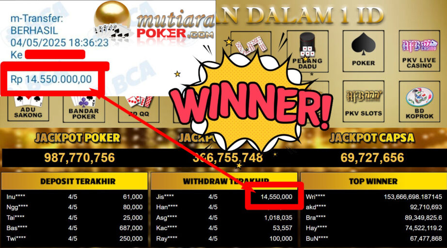 Bukti Withdraw ( 14.550.000,-) Member Setia Mutiarapoker
