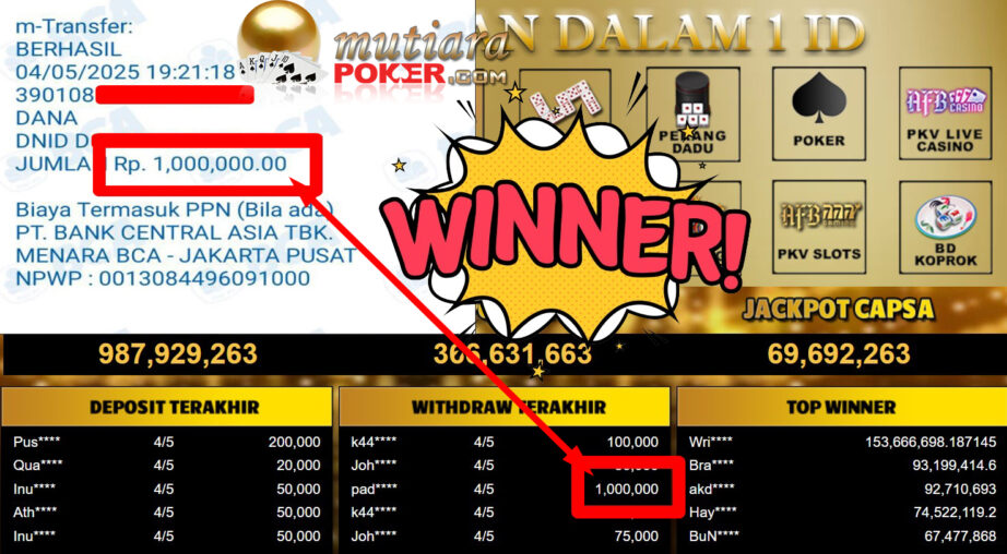 Bukti Withdraw ( 1.000.000,-) Member Setia Mutiarapoker