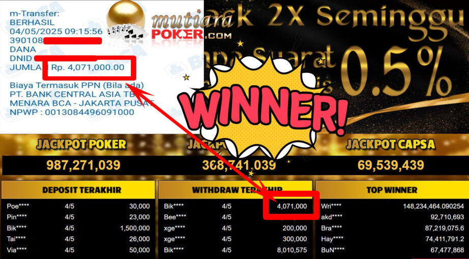 Bukti Withdraw ( 4.071.000,-) Member Setia Mutiarapoker