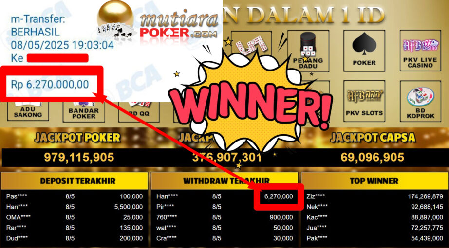 Bukti Withdraw ( 6.270.000,- ) Member Setia Mutiarapoker