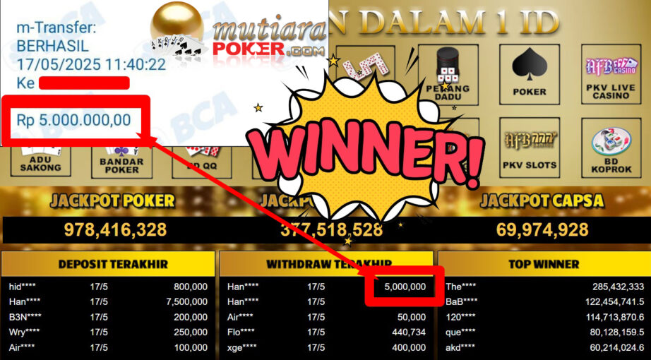 Bukti Withdraw ( 5.000.000,- ) Member Setia Mutiarapoker