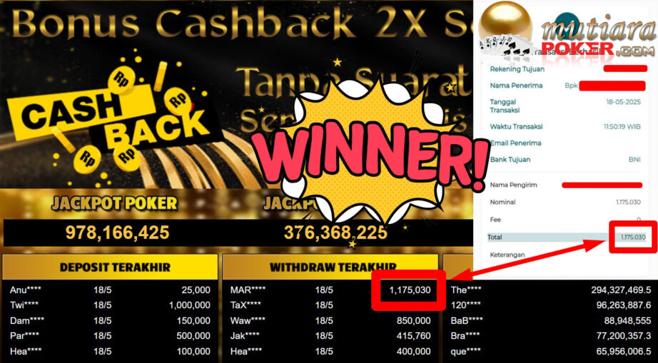 Bukti Withdraw ( 1.175.030,- ) Member Setia Mutiarapoker