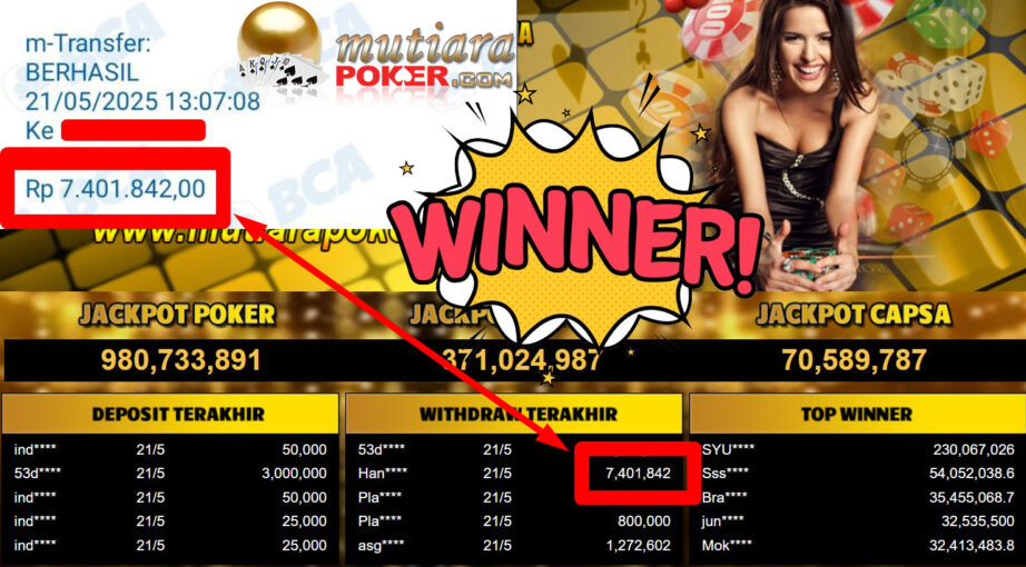 Bukti Withdraw ( 7.401.842,-) Member Setia Mutiarapoker