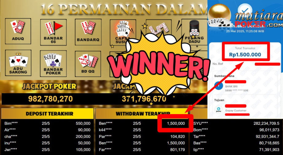 Bukti Withdraw ( 1.500.000,- ) Member Setia Mutiarapoker