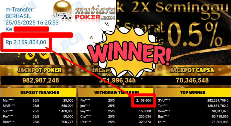 Bukti Withdraw ( 2.169.804,- ) Member Setia Mutiarapoker