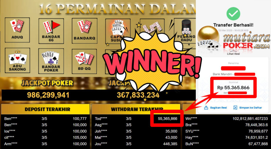 Bukti Withdraw ( 55.365.866,-) Member Setia Mutiarapoker