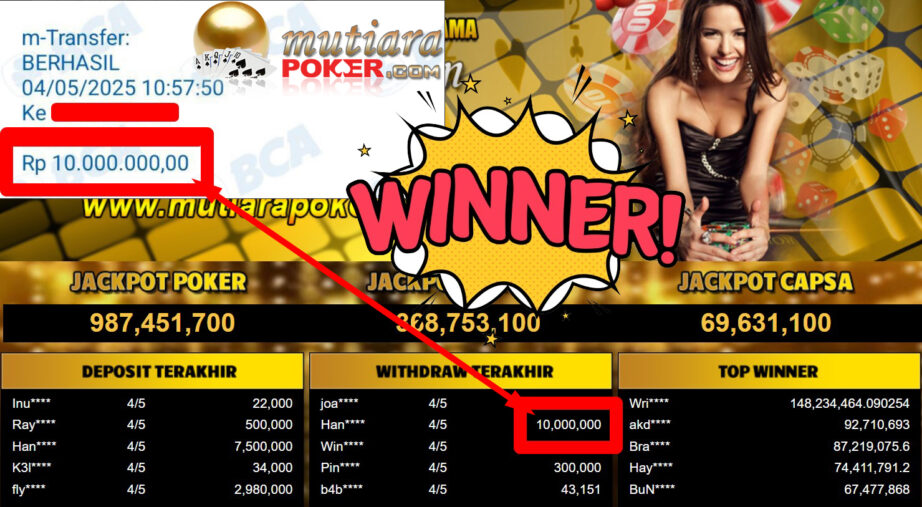 Bukti Withdraw ( 10.000.000,-) Member Setia Mutiarapoker