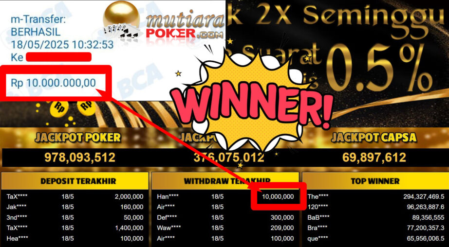 Bukti Withdraw ( 10.000.000,- ) Member Setia Mutiarapoker