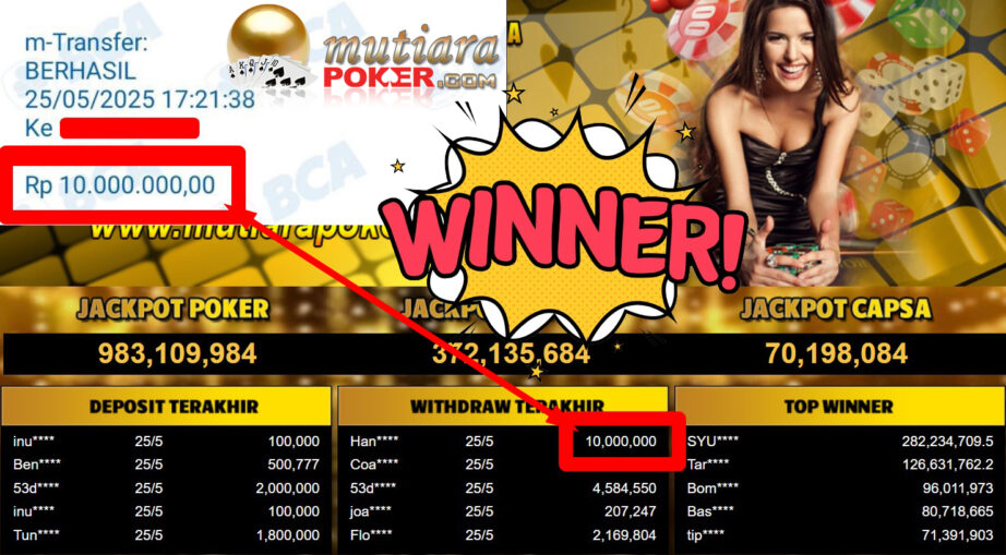 Bukti Withdraw ( 10.000.000,- ) Member Setia Mutiarapoker