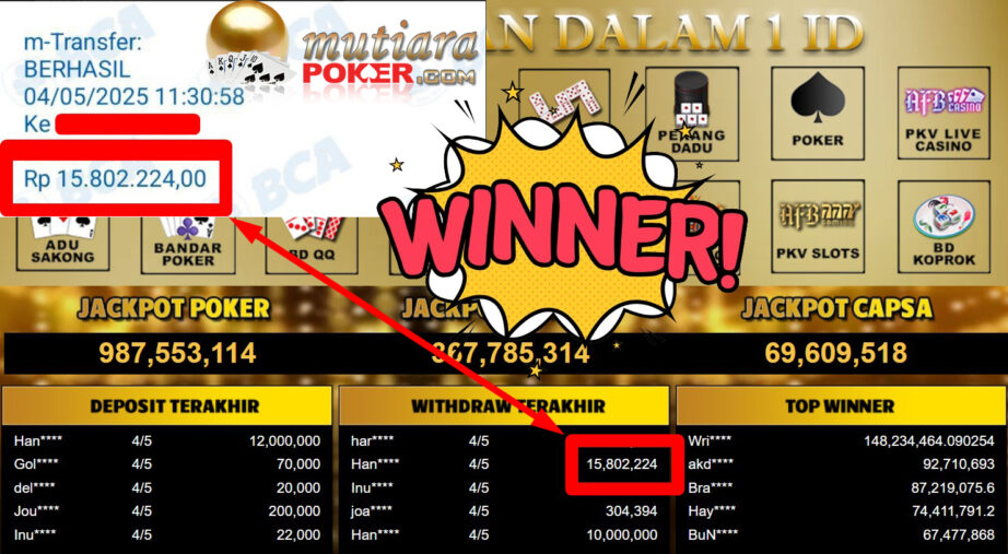Bukti Withdraw ( 15.802.224,-) Member Setia Mutiarapoker