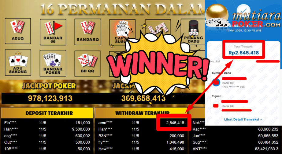 Bukti Withdraw ( 2.645.418,- ) Member Setia Mutiarapoker