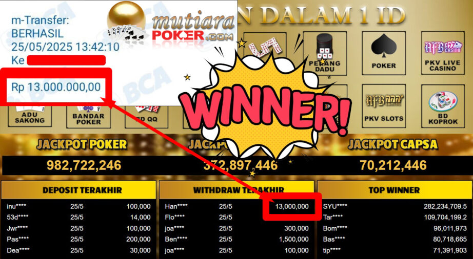Bukti Withdraw ( 13.000.000,- ) Member Setia Mutiarapoker