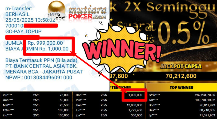 Bukti Withdraw ( 1.000.000,- ) Member Setia Mutiarapoker