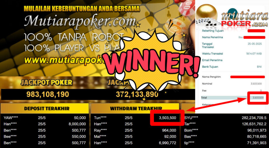 Bukti Withdraw ( 3.503.500,- ) Member Setia Mutiarapoker