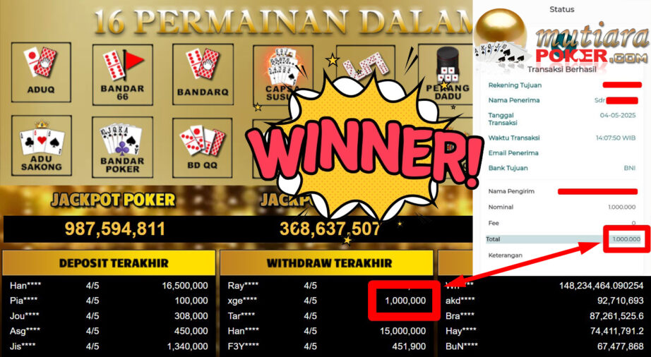 Bukti Withdraw ( 1.000.000,-) Member Setia Mutiarapoker