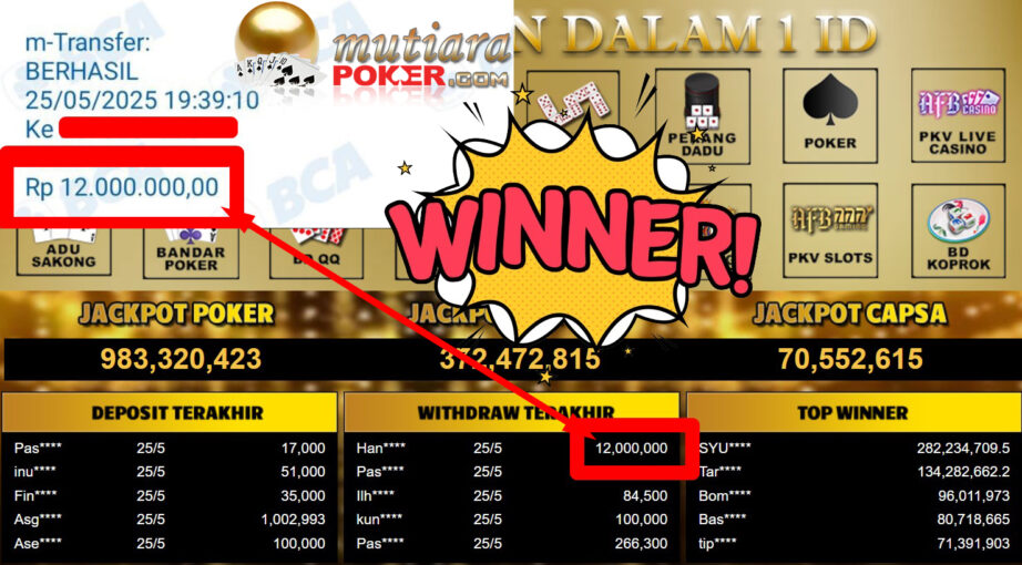 Bukti Withdraw ( 12.000.000,- ) Member Setia Mutiarapoker