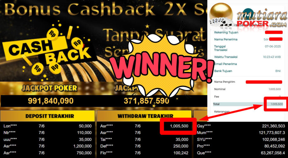 Bukti Withdraw ( 1.005.500,- ) Member Setia Mutiarapoker